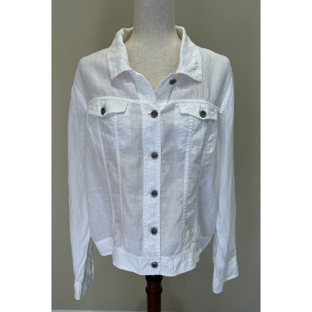 Eileen Fisher Jacket Size XL White 100% Organic Linen Layering Minimalist Basic